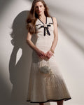 White Pointelle Knit Bow Midi Dress