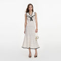 White Pointelle Knit Bow Midi Dress