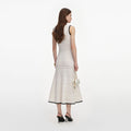 White Pointelle Knit Bow Midi Dress