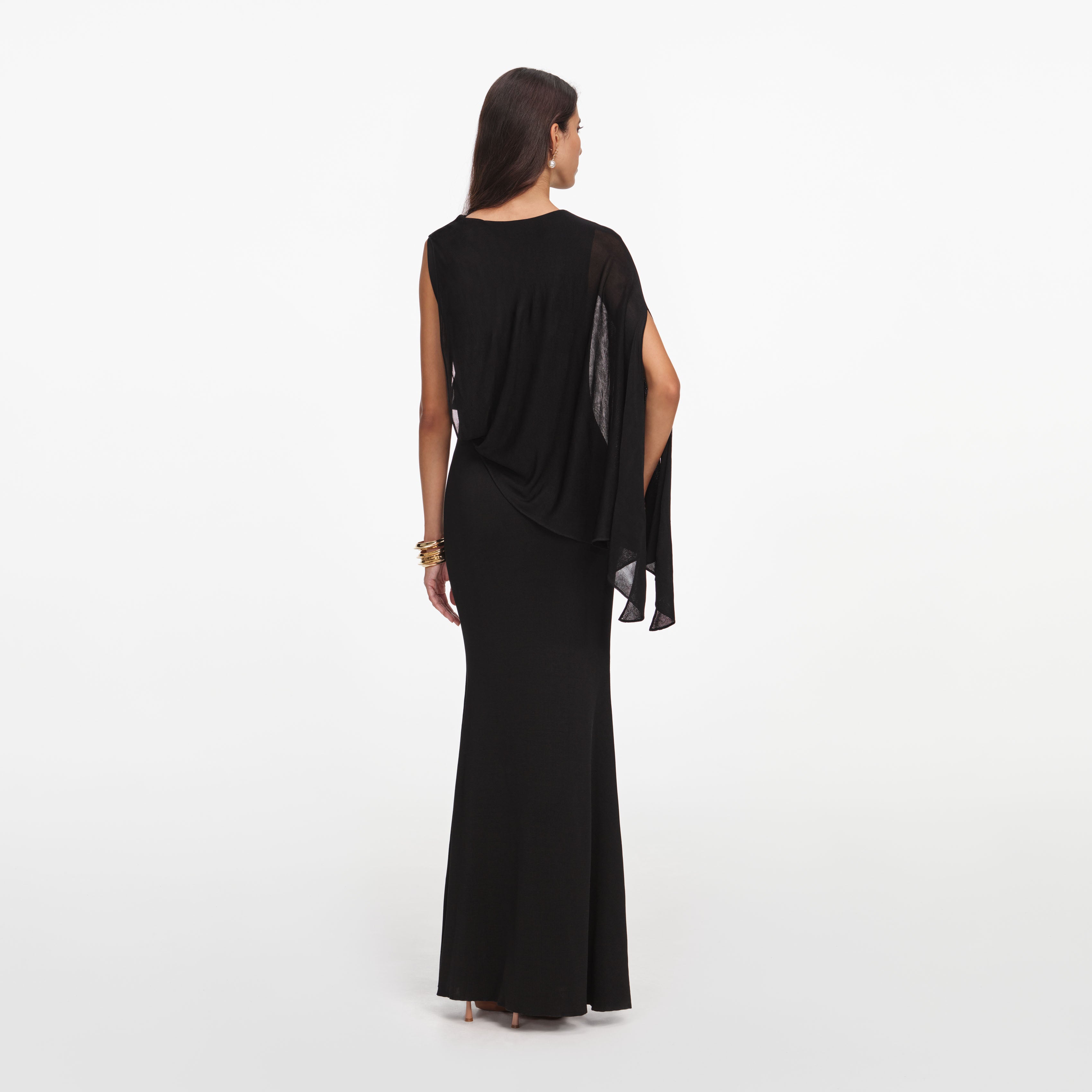 Black Viscose Knit One Shoulder Maxi Dress