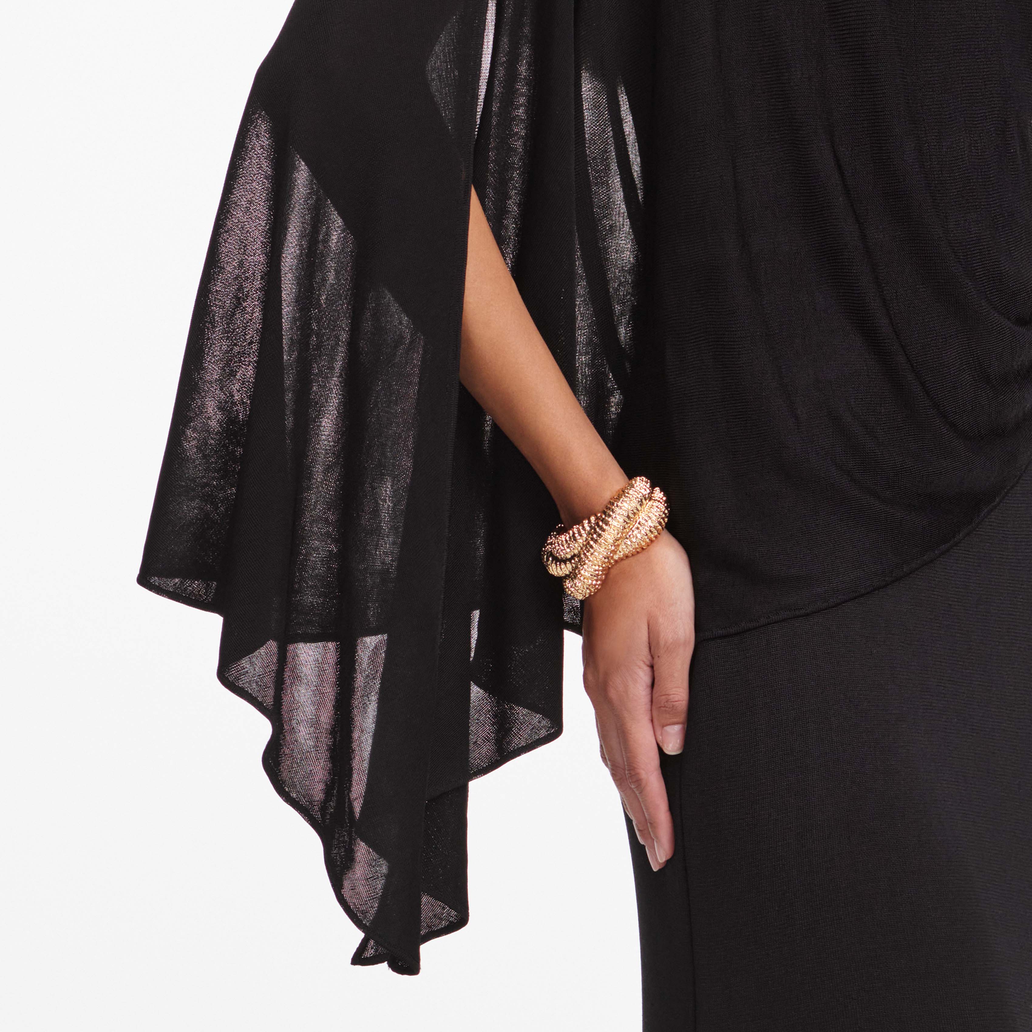 Black Viscose Knit One Shoulder Maxi Dress