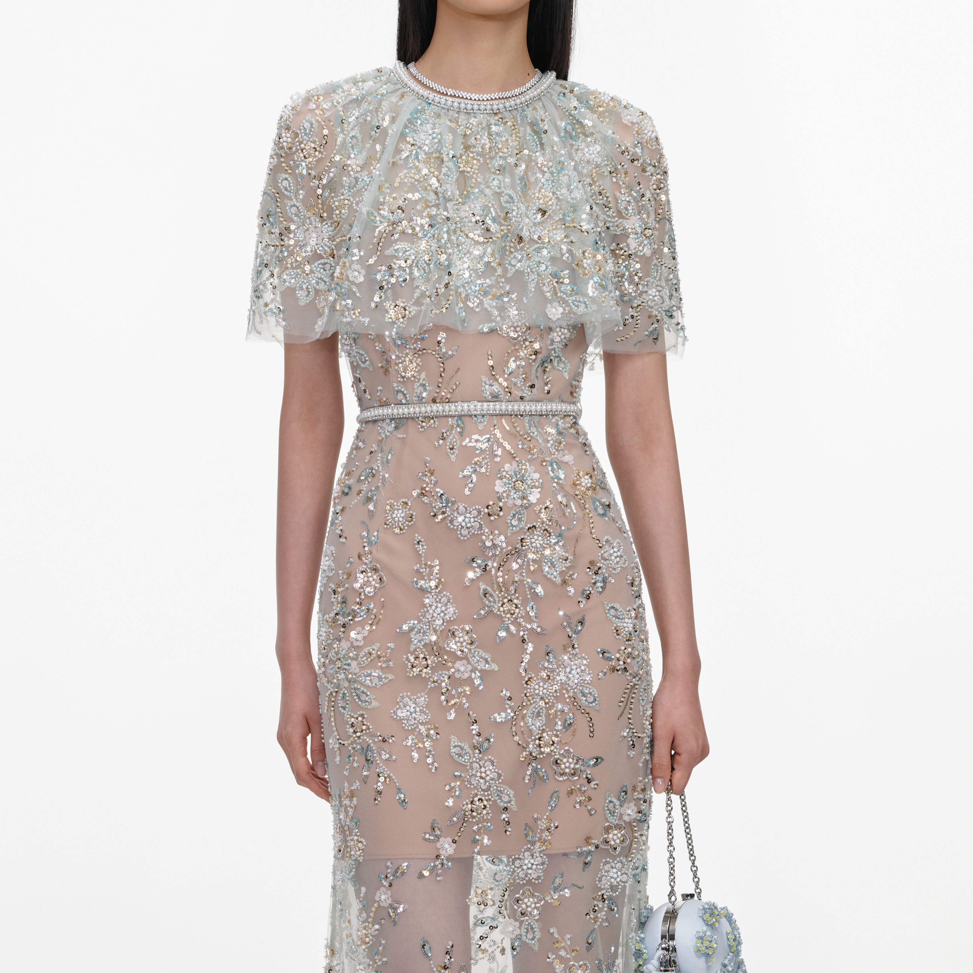 Mint Embellished Cape Maxi Dress