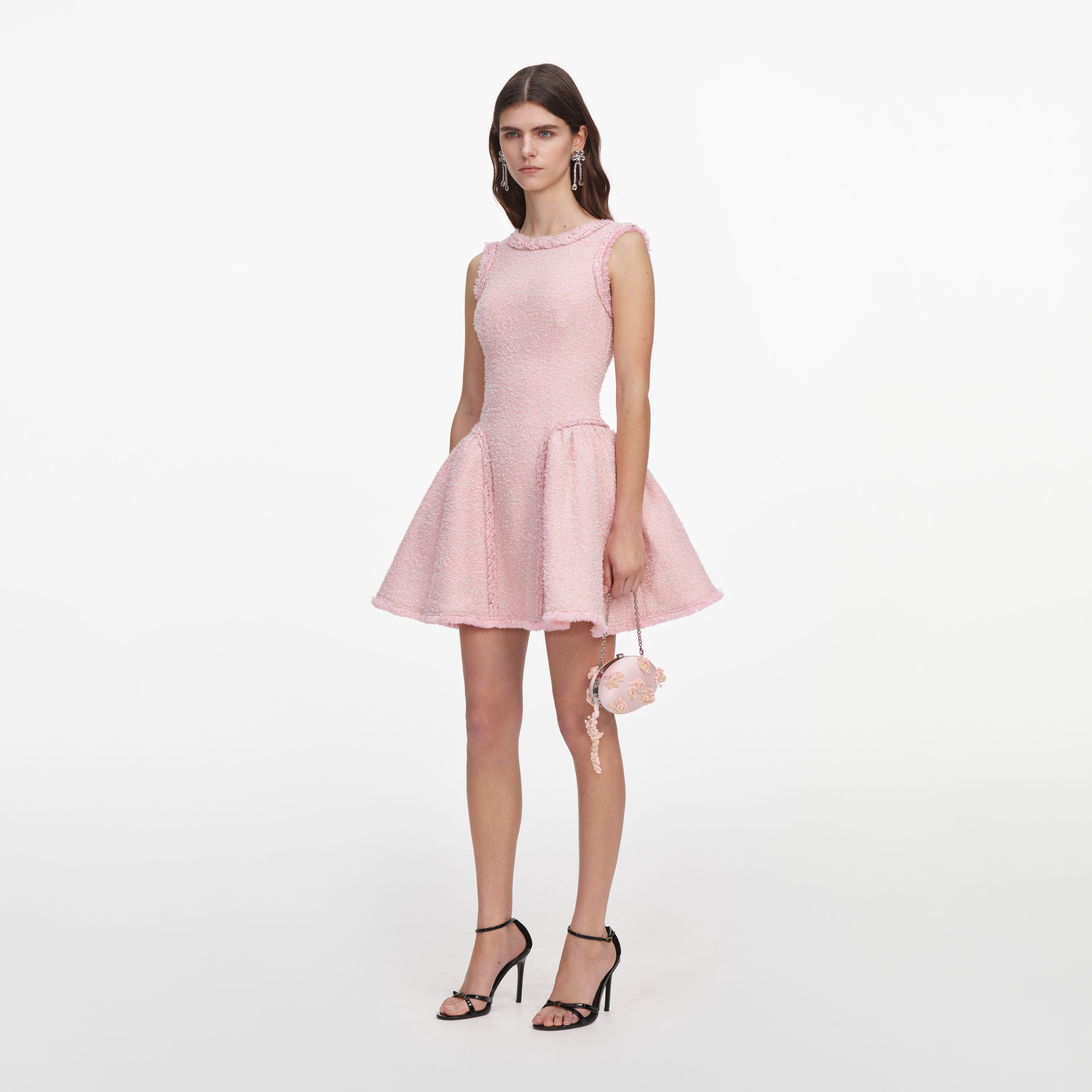 Pink Boucle Sleeveless Mini Dress