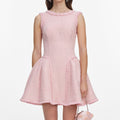 Pink Boucle Sleeveless Mini Dress