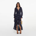 Polka Dot Georgette Ruffle Maxi Dress