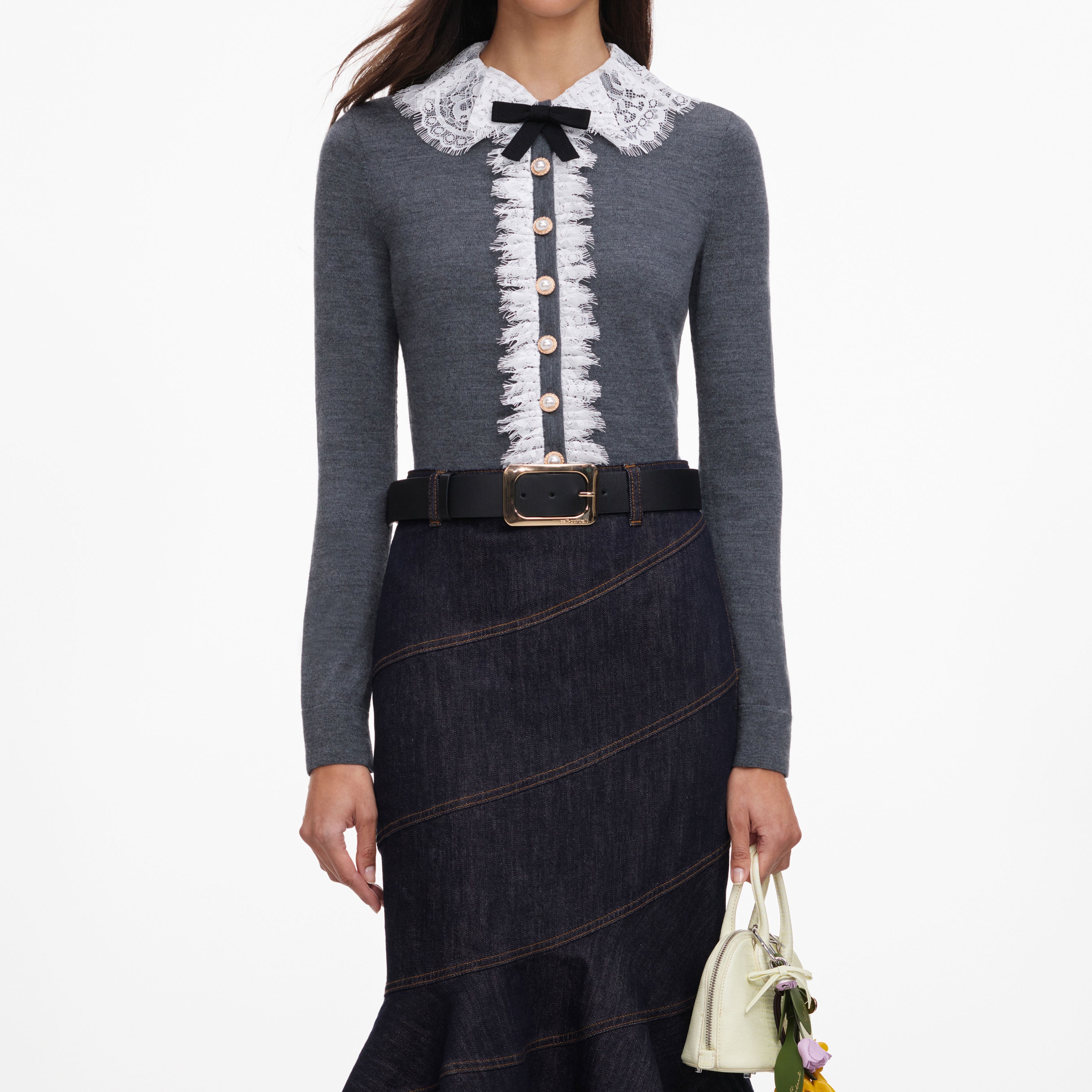 Grey Lace Collar Knit Cardigan