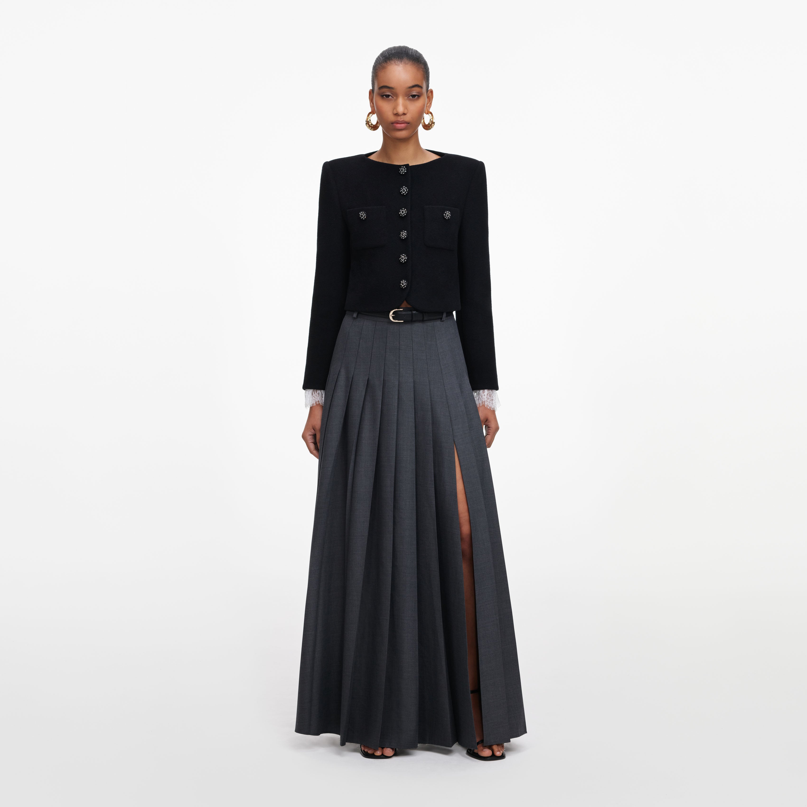 Grey Pleated Maxi Skirt