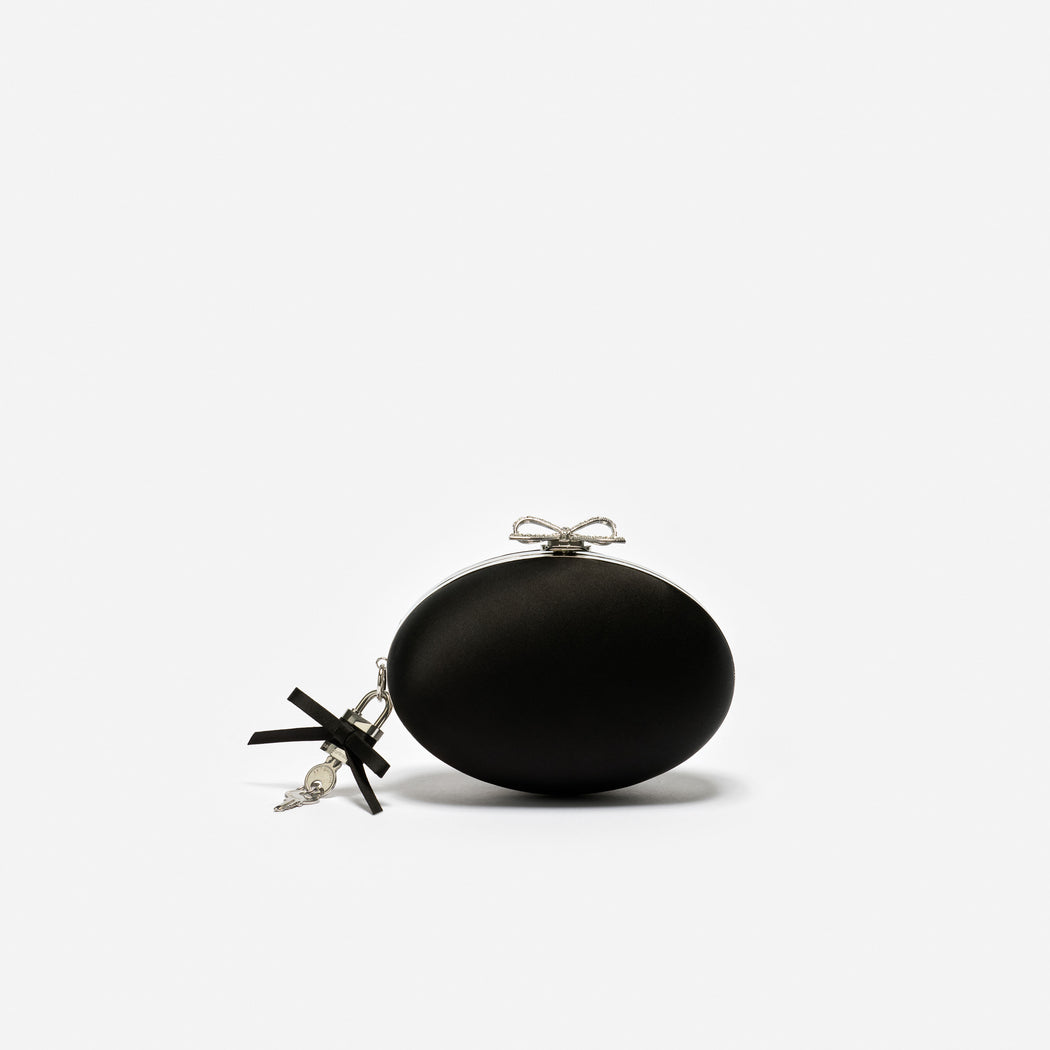 Black Satin Oval Clutch