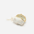 Cream Satin Floral Beaded Oval Clutch