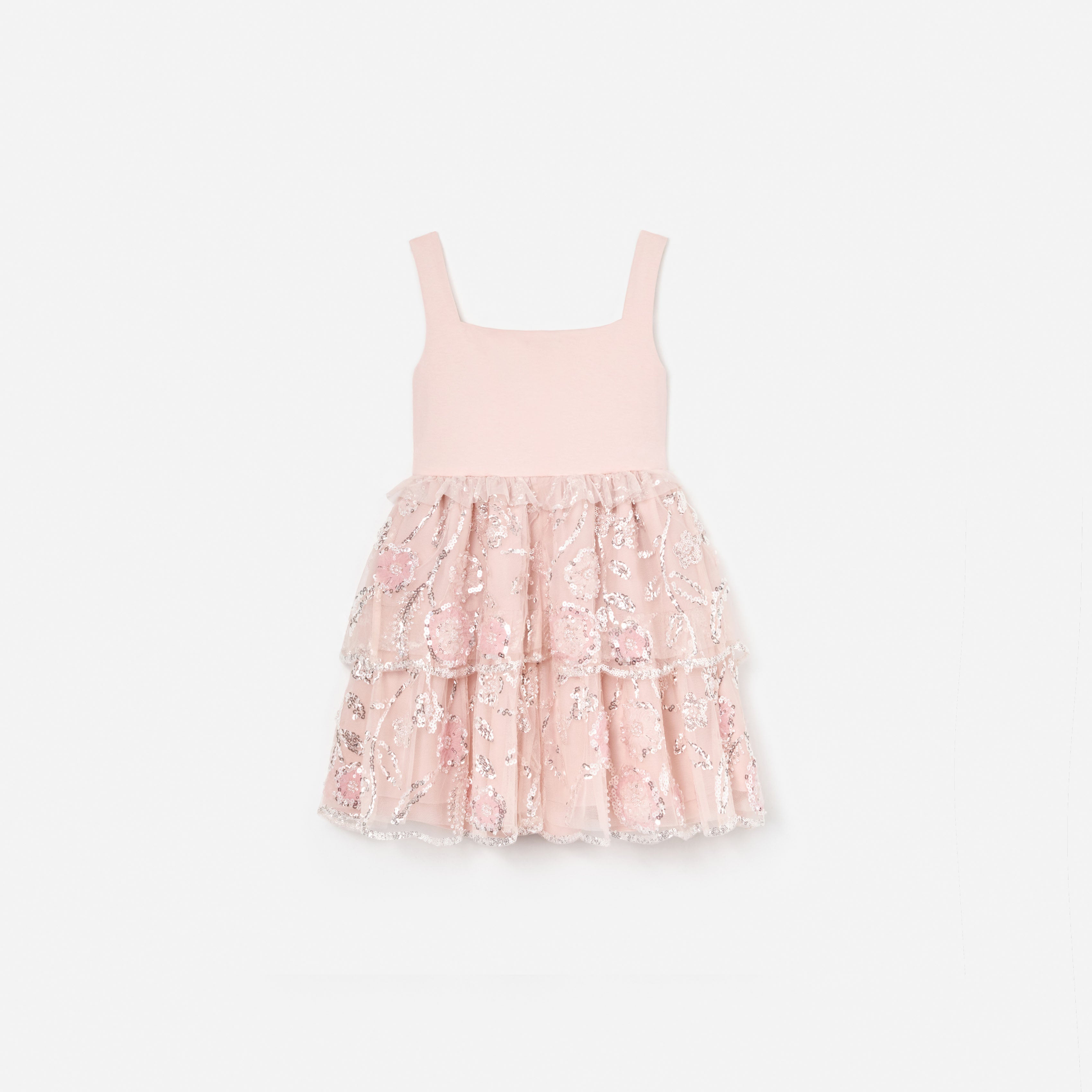Pink Sequin Embellished Tiered Dress