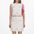 Cream Broderie Denim Mini Skirt