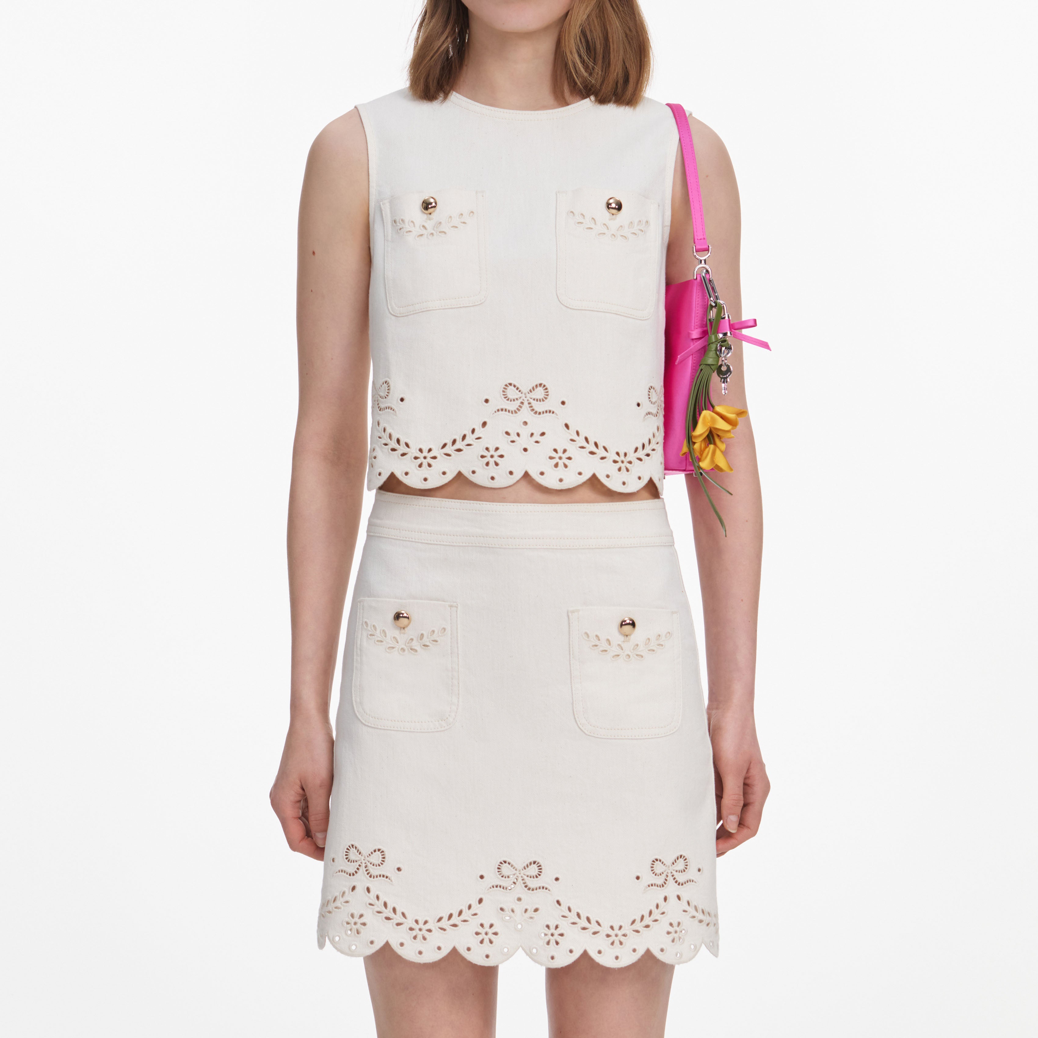 Cream Broderie Denim Mini Skirt