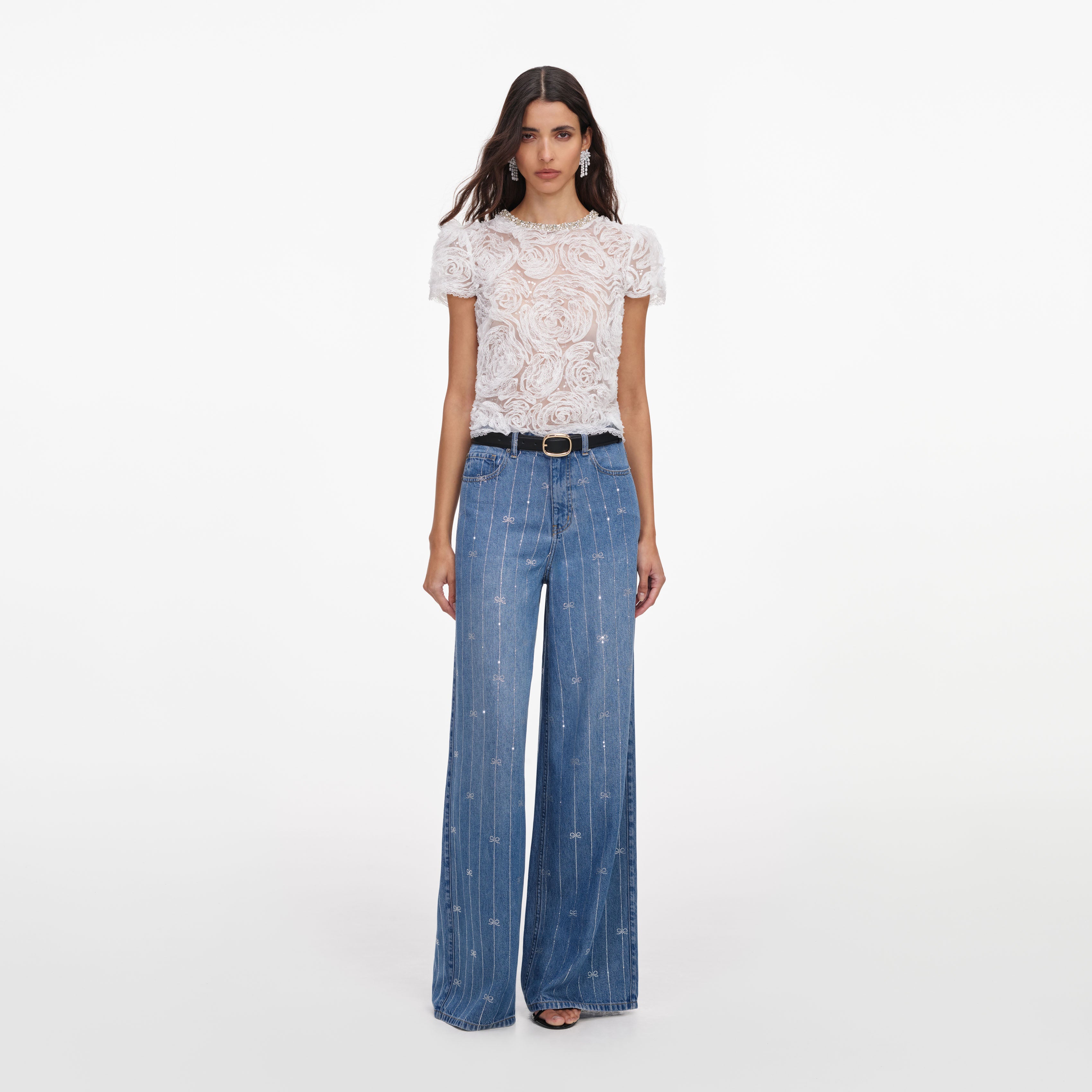 Light Blue Rhinestone Stripe Denim Jeans