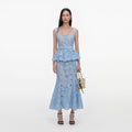 Blue Lace Peplum Midi Dress
