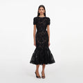Black Tulle Lace Sequin Midi Dress
