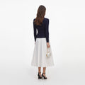 Navy Ribbed Knit Contrast Midi Dress