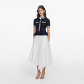 Navy Peplum Pointelle Knit Top