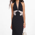 Black Polka Dot Halter Neck Maxi Dress