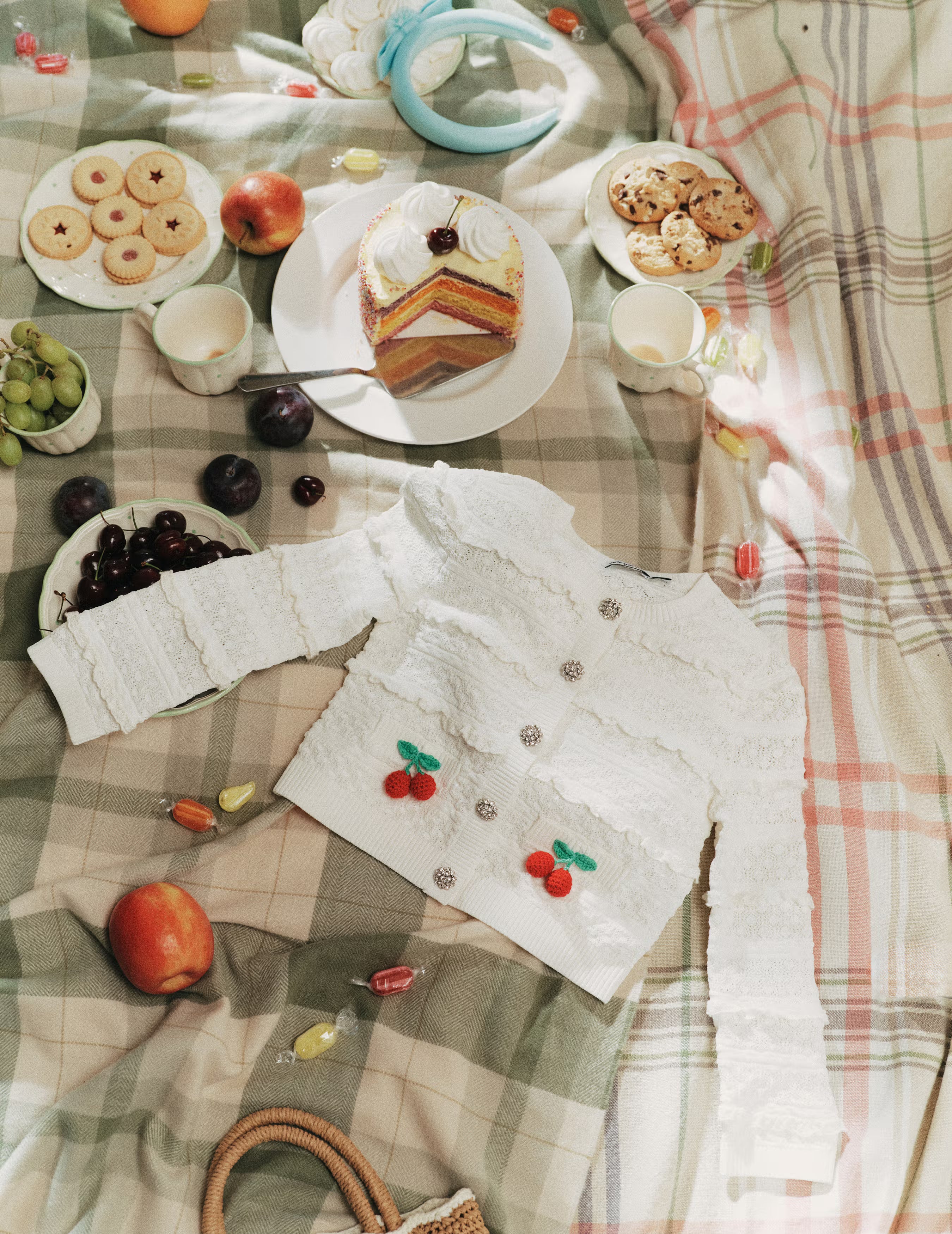 Cream Cherry Motif Cardigan