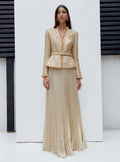 Gold Boucle Pleated Maxi Dress