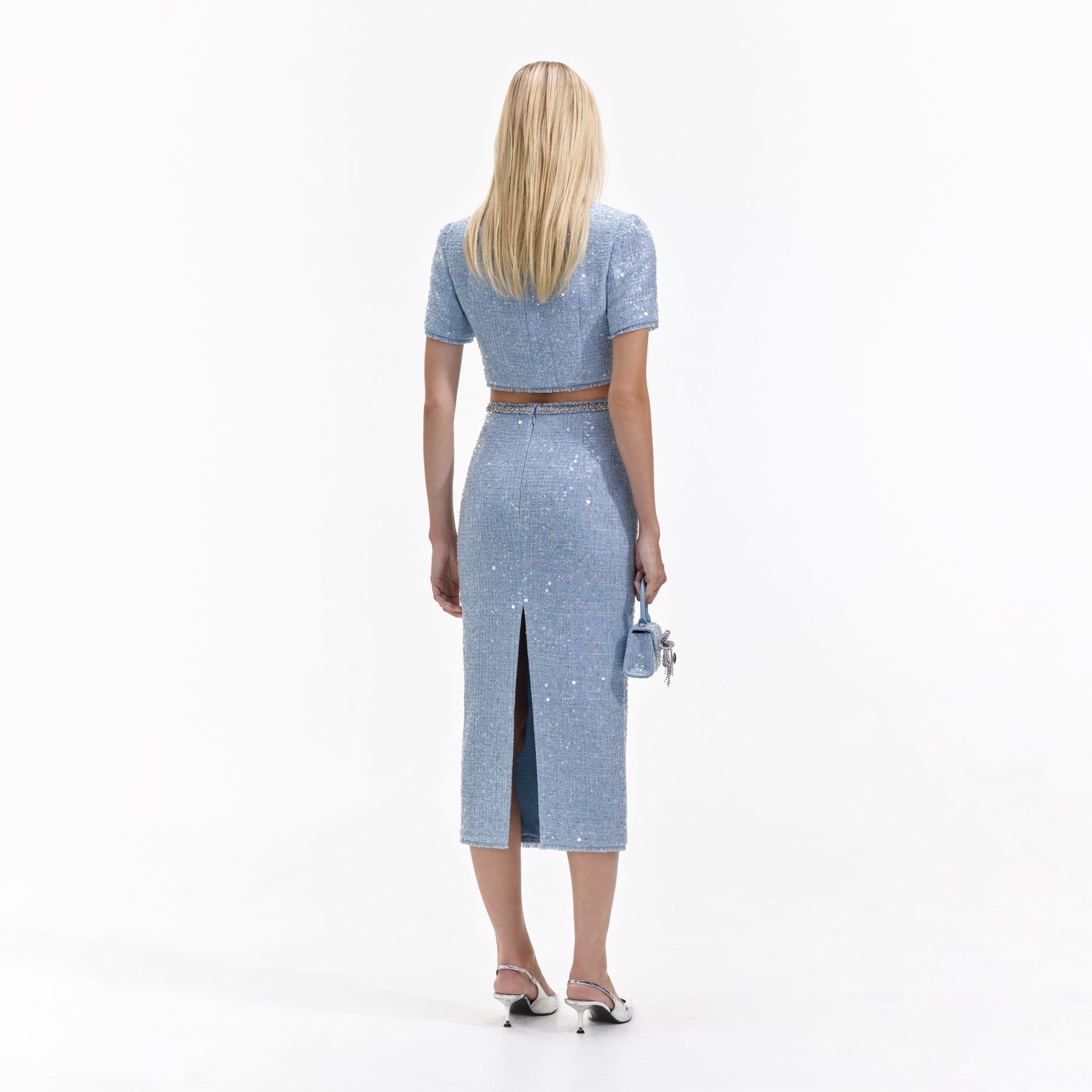 Blue Sequin Boucle Midi Skirt