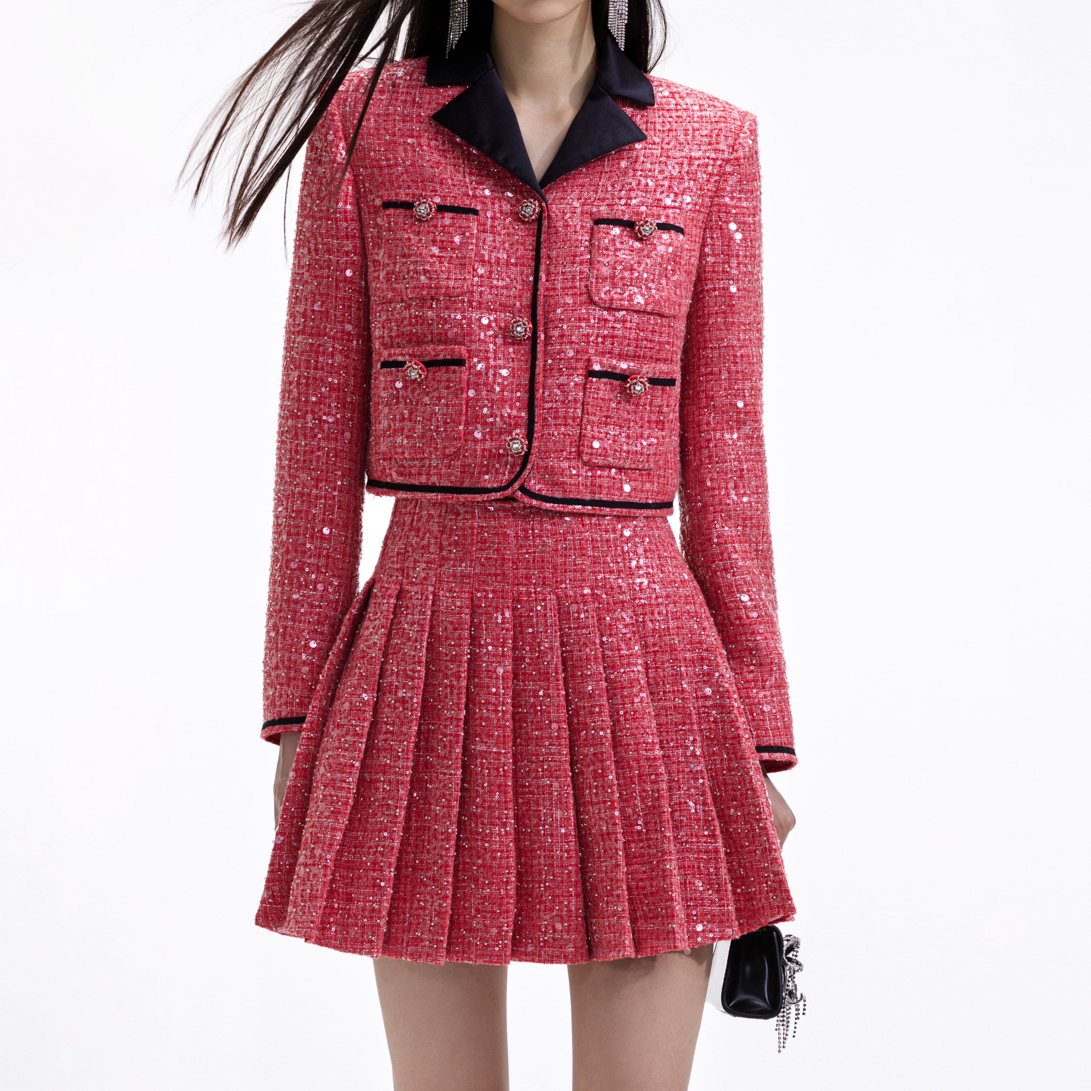 Red Boucle Mini Skirt