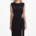 Black Velvet Embellished Cut Out Maxi Dress