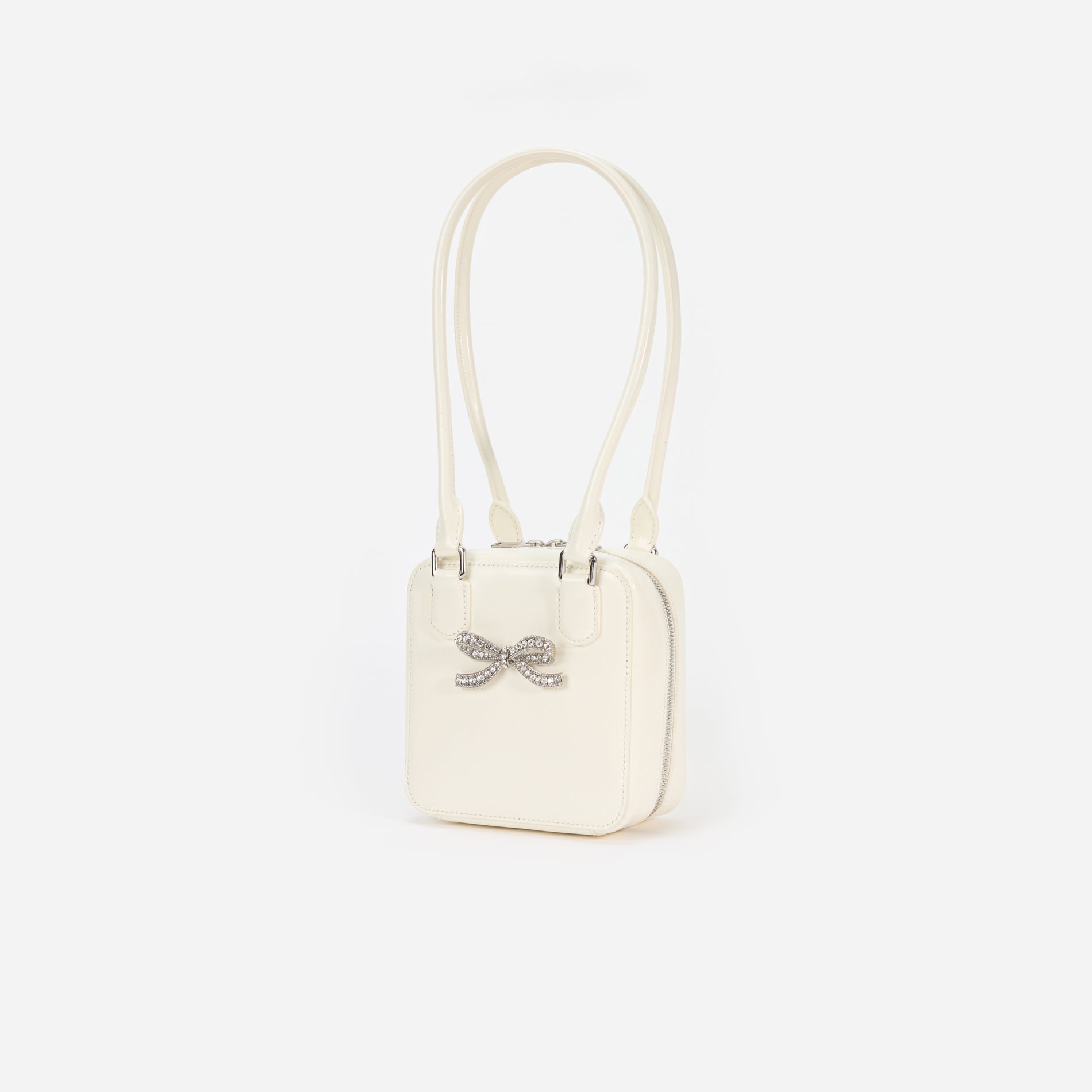 Cream Leather Square Shoulder Bag