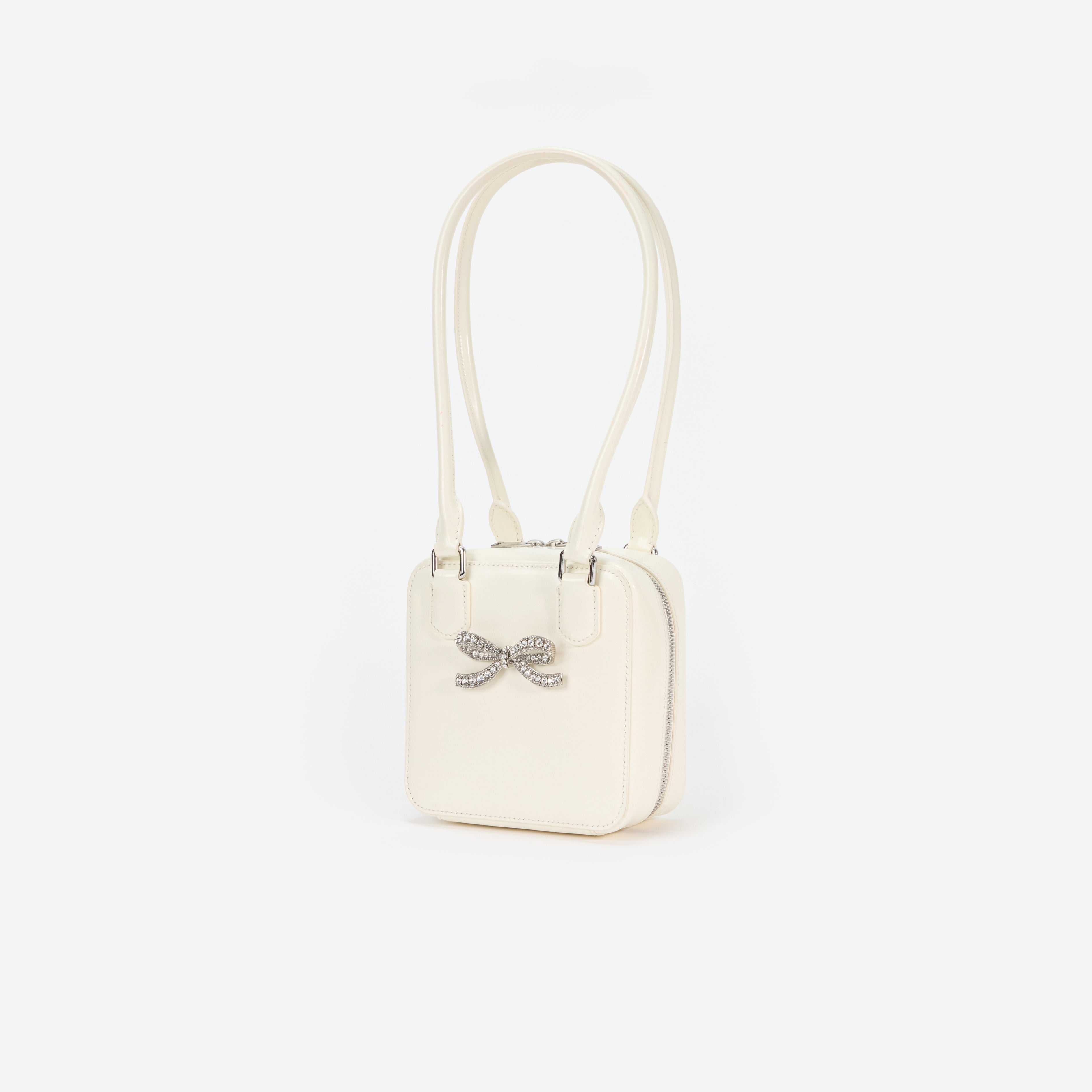 Cream Leather Square Shoulder Bag