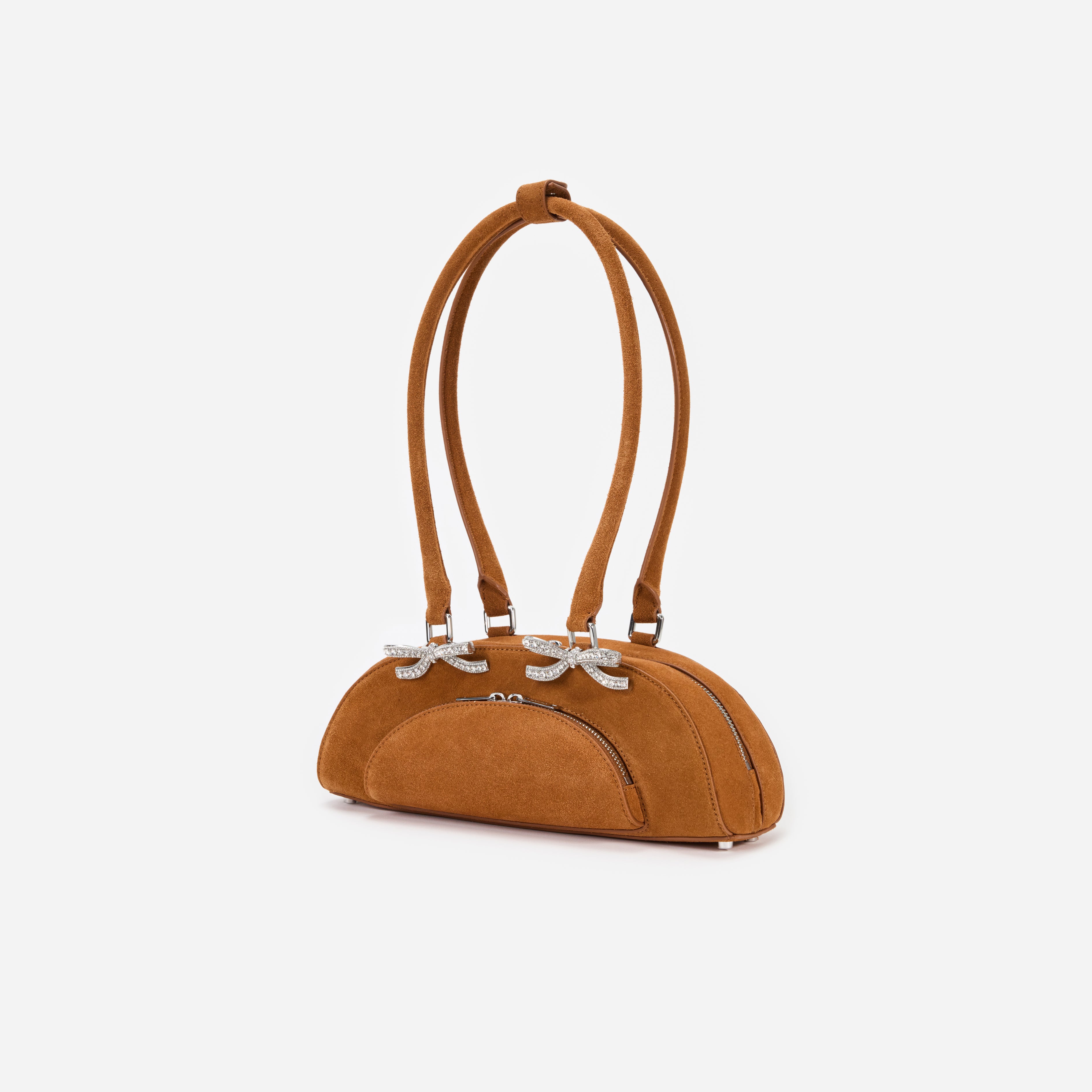 Brown Suede Curved Shoulder Bag