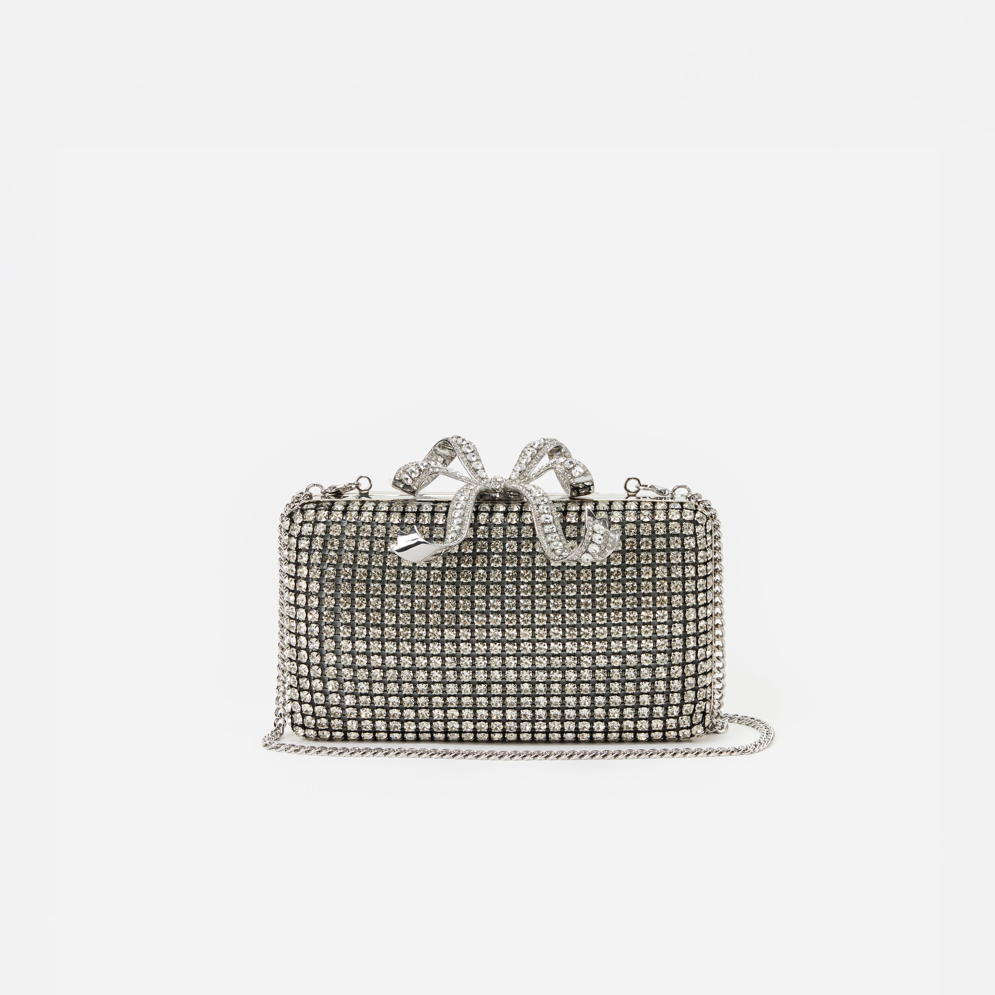 Silver Crystal Box Clutch