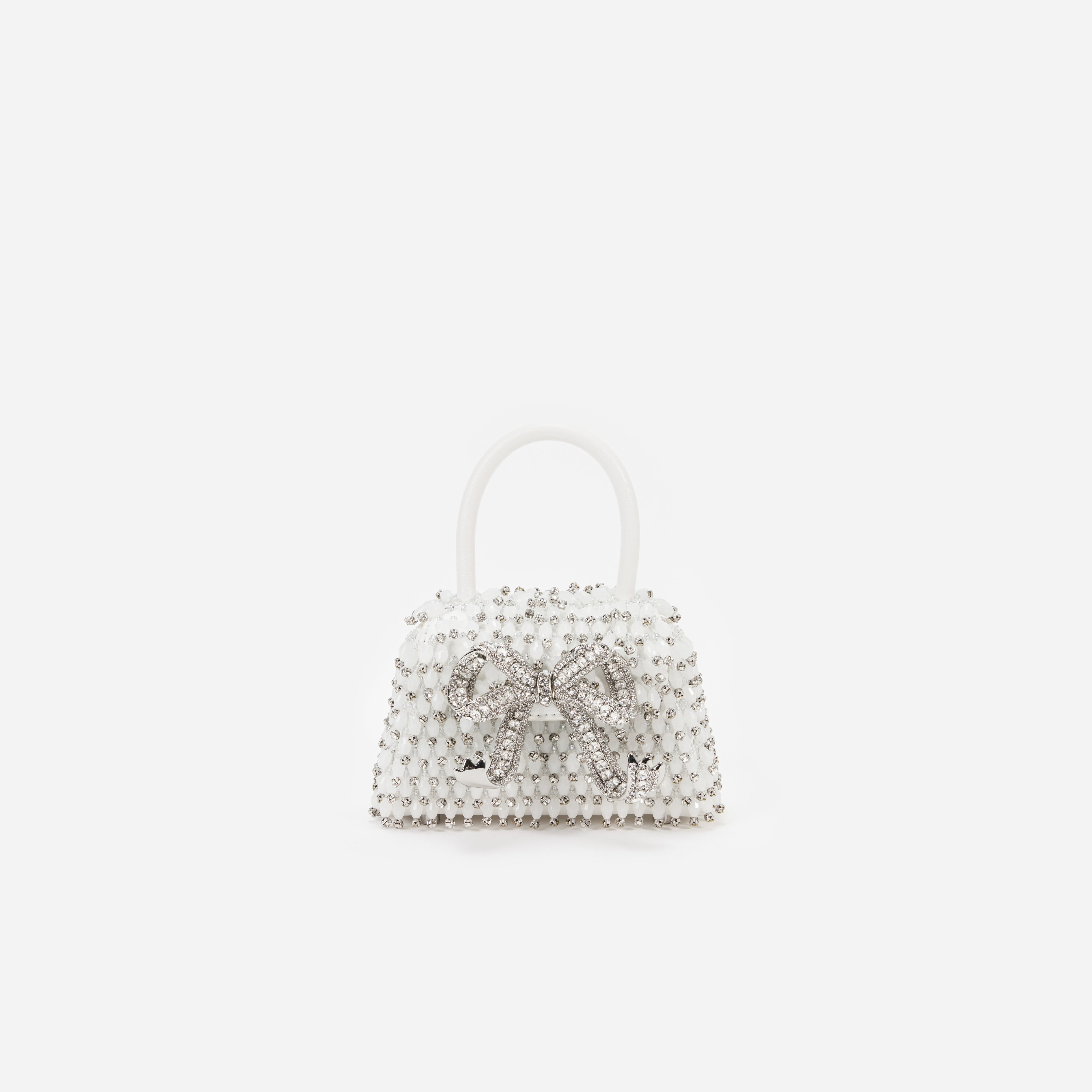 White Embellished Micro Bow Bag