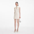Cream Boucle Flower Motif Mini Dress