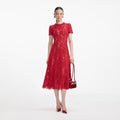 Red Sequin Lace Midi Dress