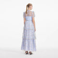 Blue Beaded Sequin Lace Maxi Dress