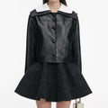 Black Leather Contrast Collar Jacket