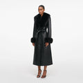 Black Leather Faux Fur Collared Coat