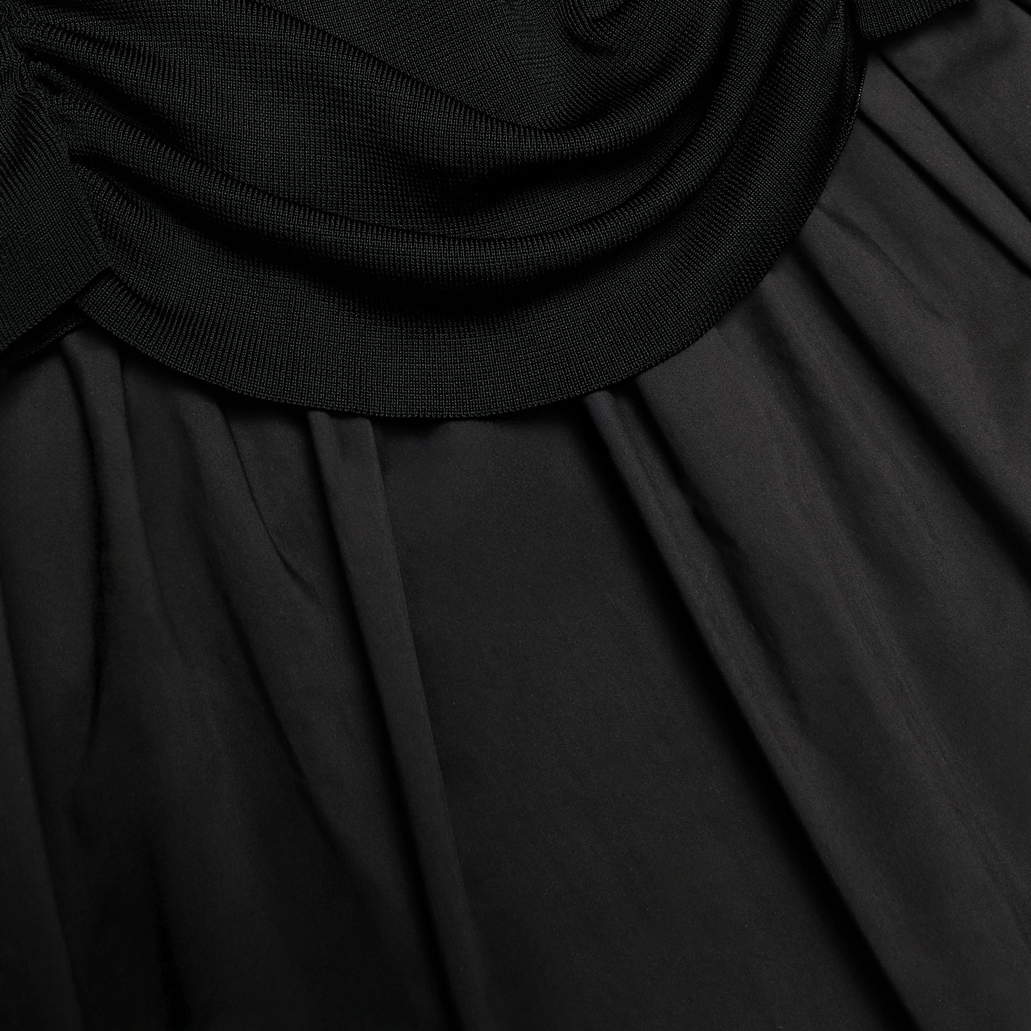 Black Cotton Draped Knit Midi Dress