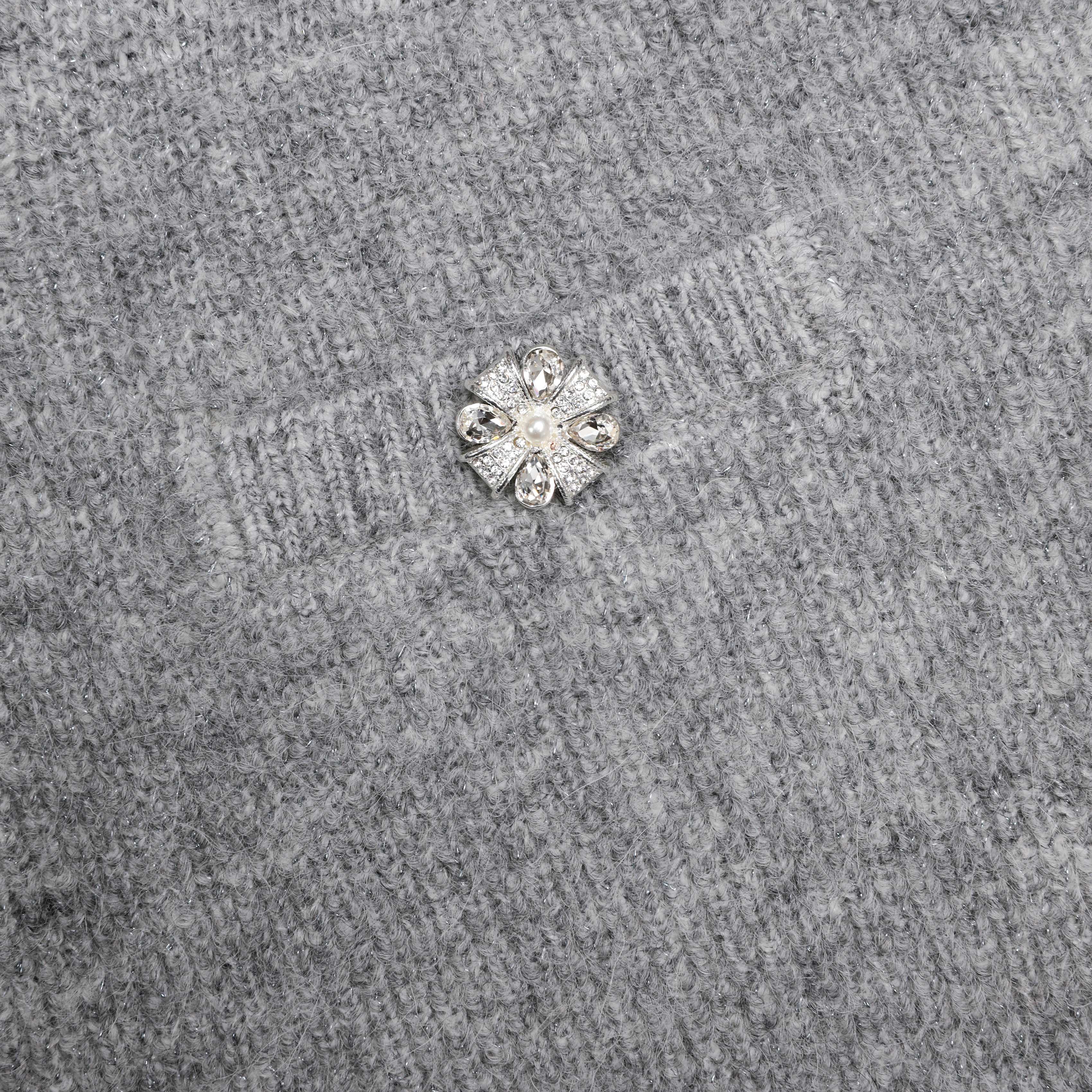 Grey Fluffy Knit Mini Skirt