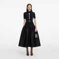 Black Knit Taffeta Midi Dress