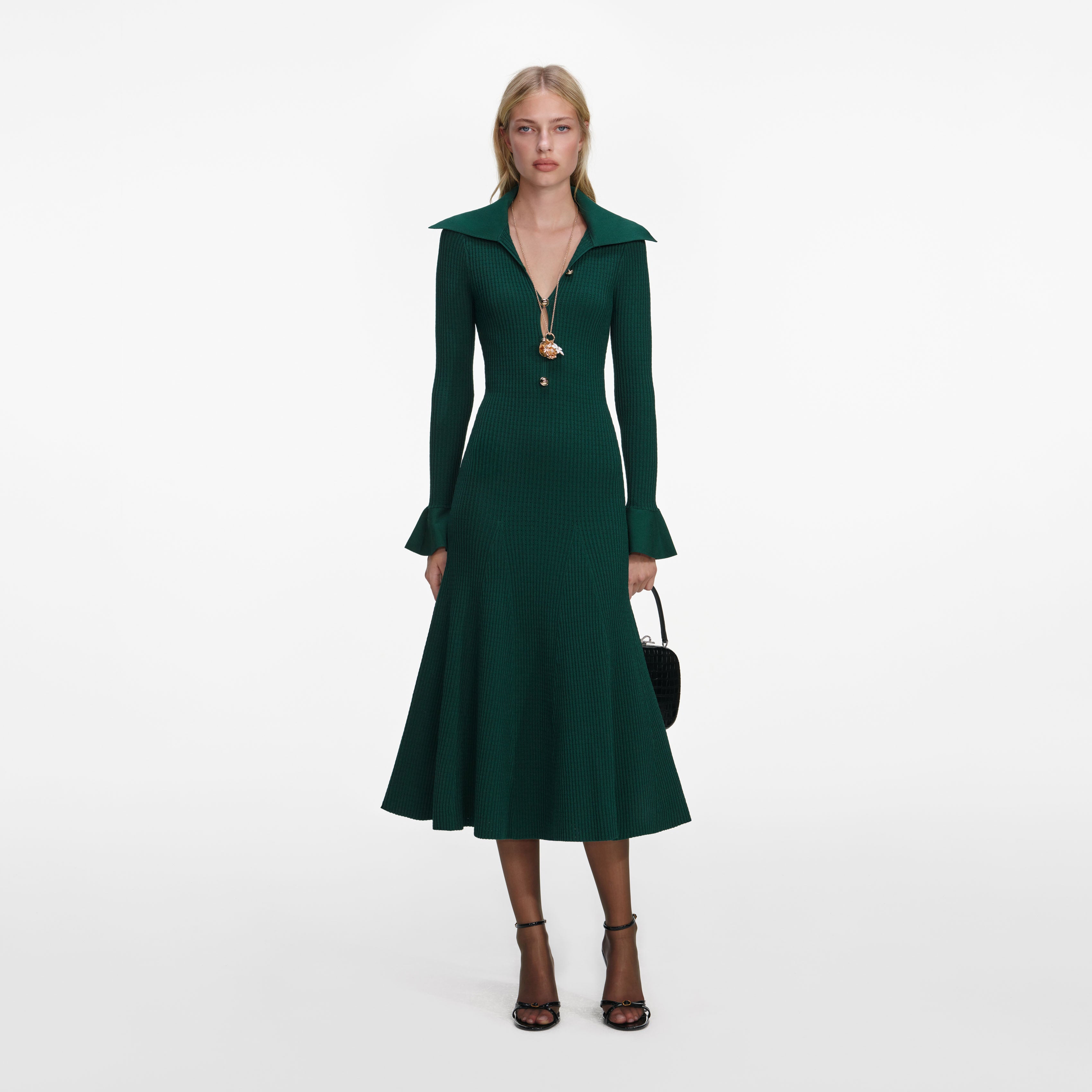 Green Keyhole Knit Midi Dress