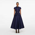 Navy Boucle Taffeta Midi Dress