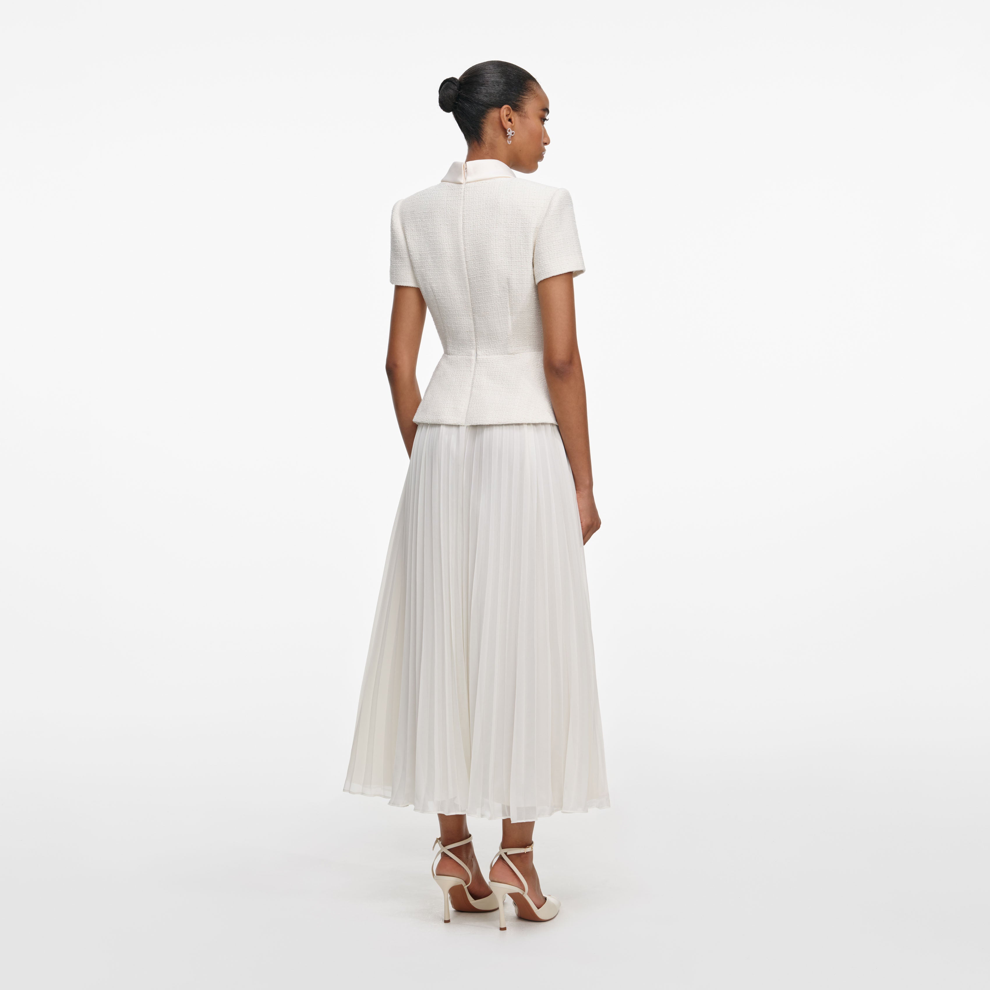 Cream Boucle Collared Midi Dress