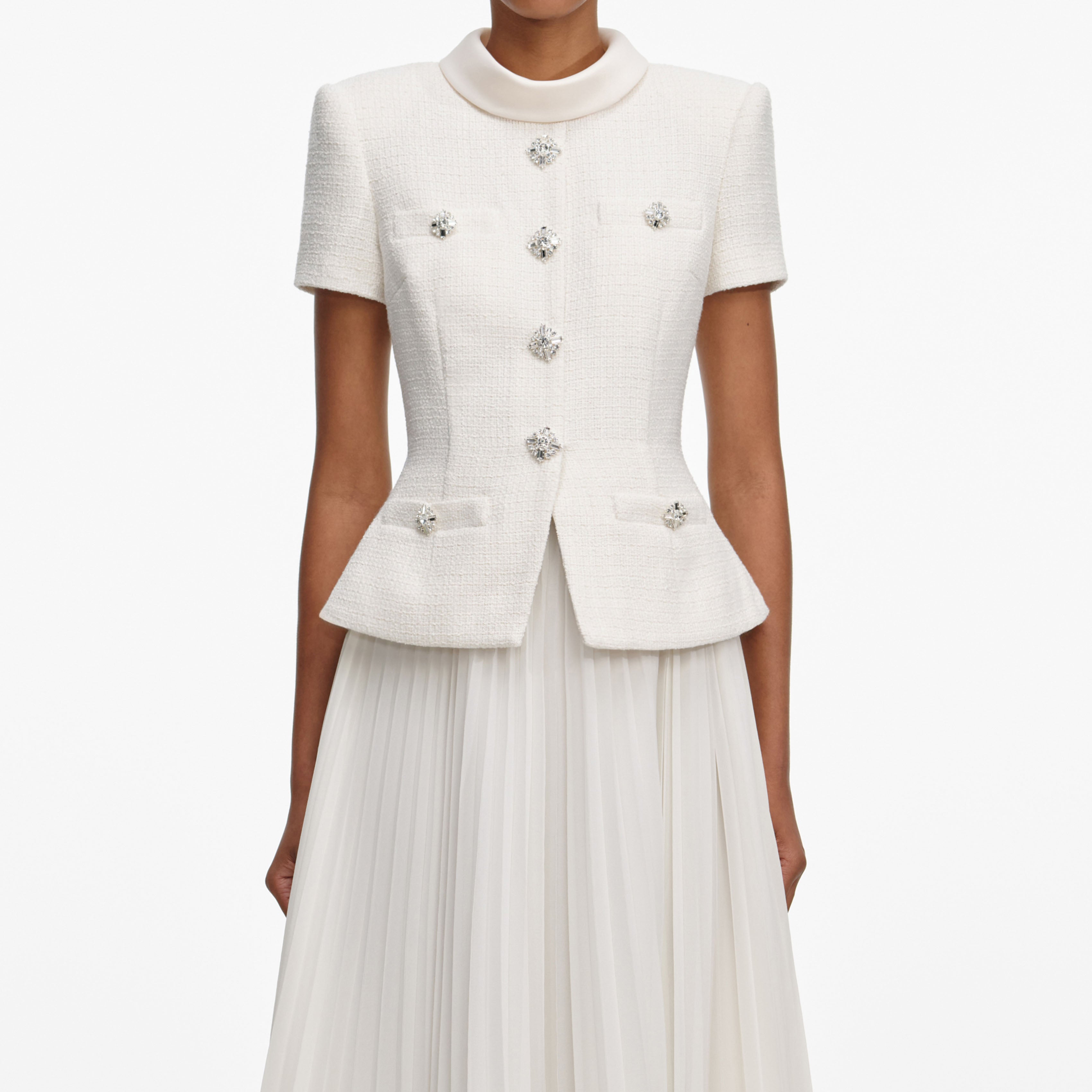 Cream Boucle Collared Midi Dress