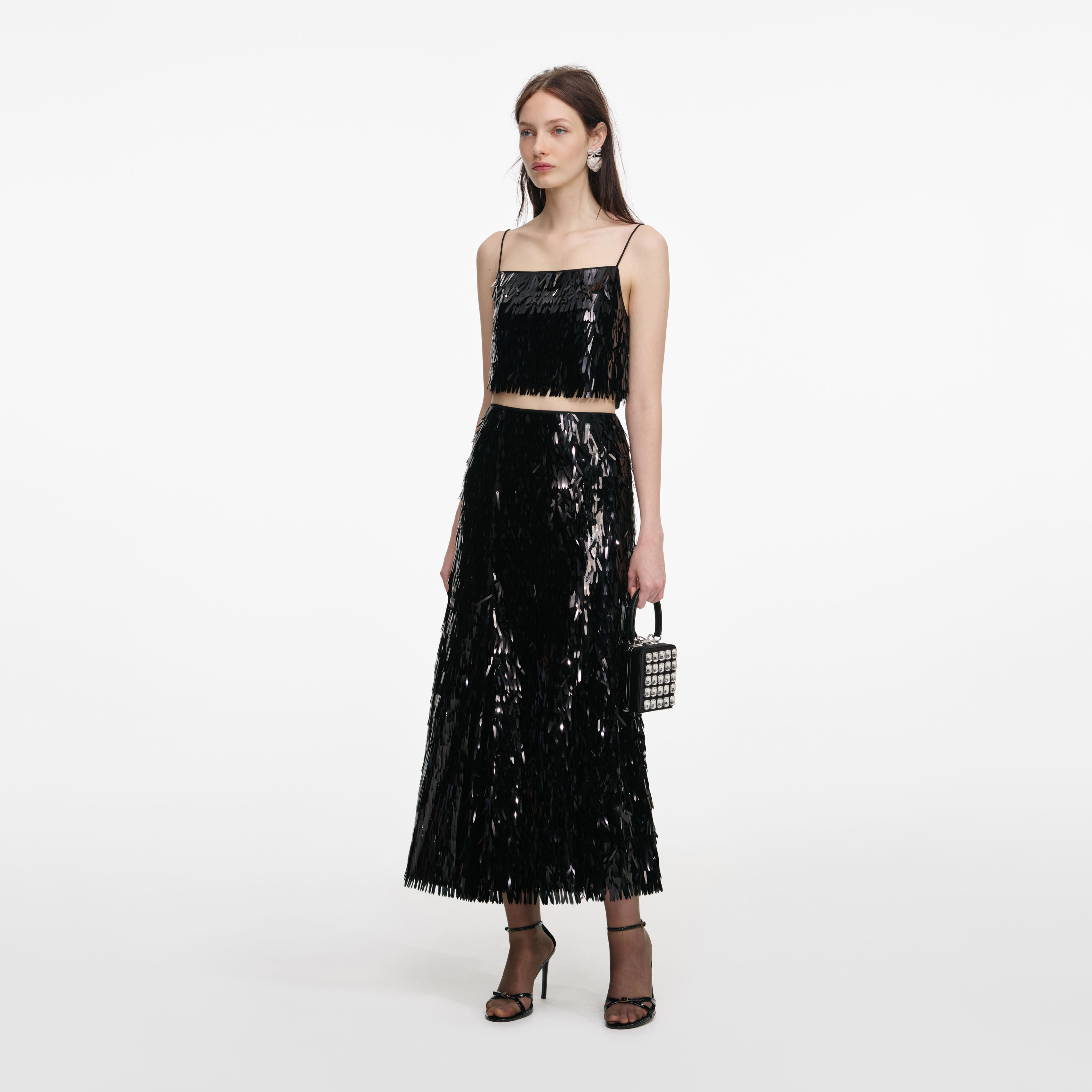 Black Sequin Midi Skirt