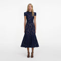 Navy Guipure Lace Midi Dress