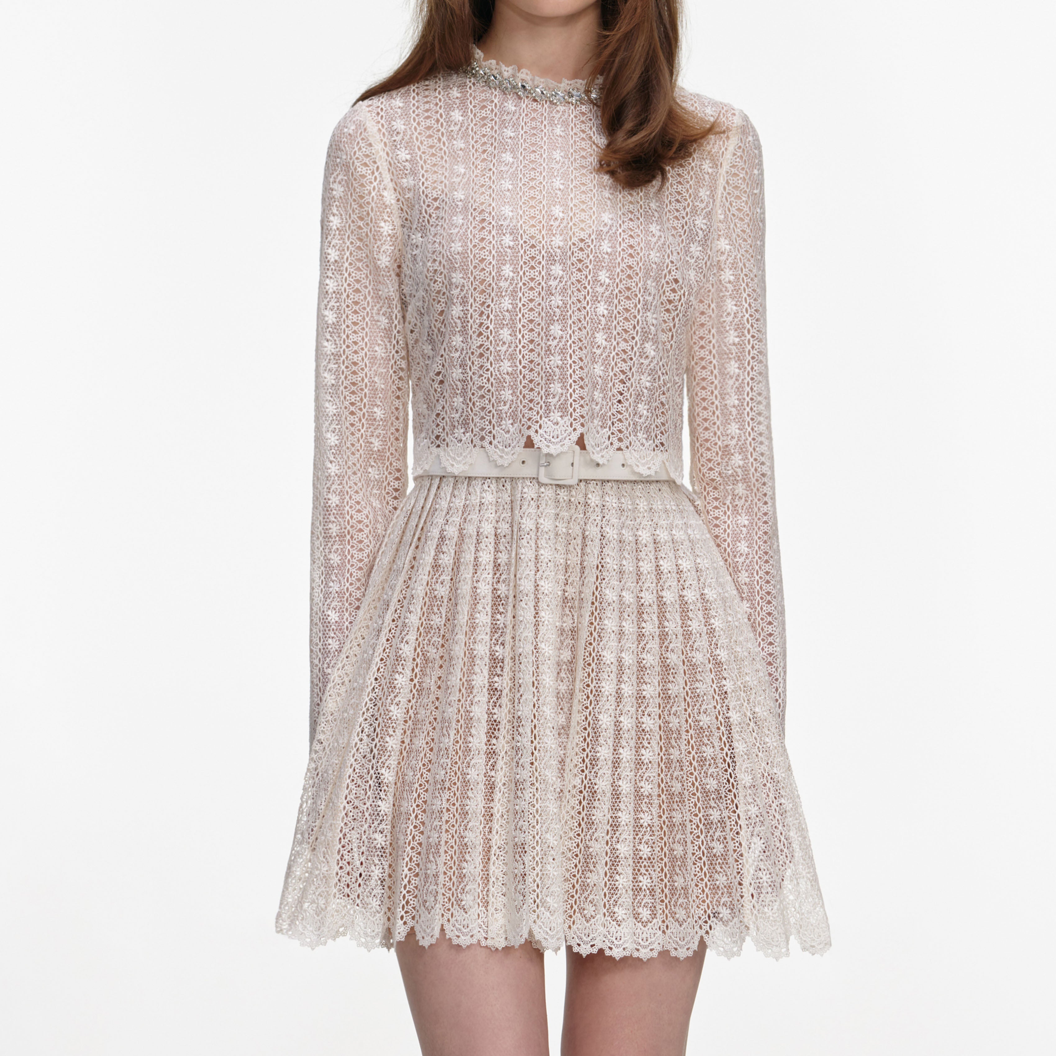 Cream Organza Lace Mini Dress