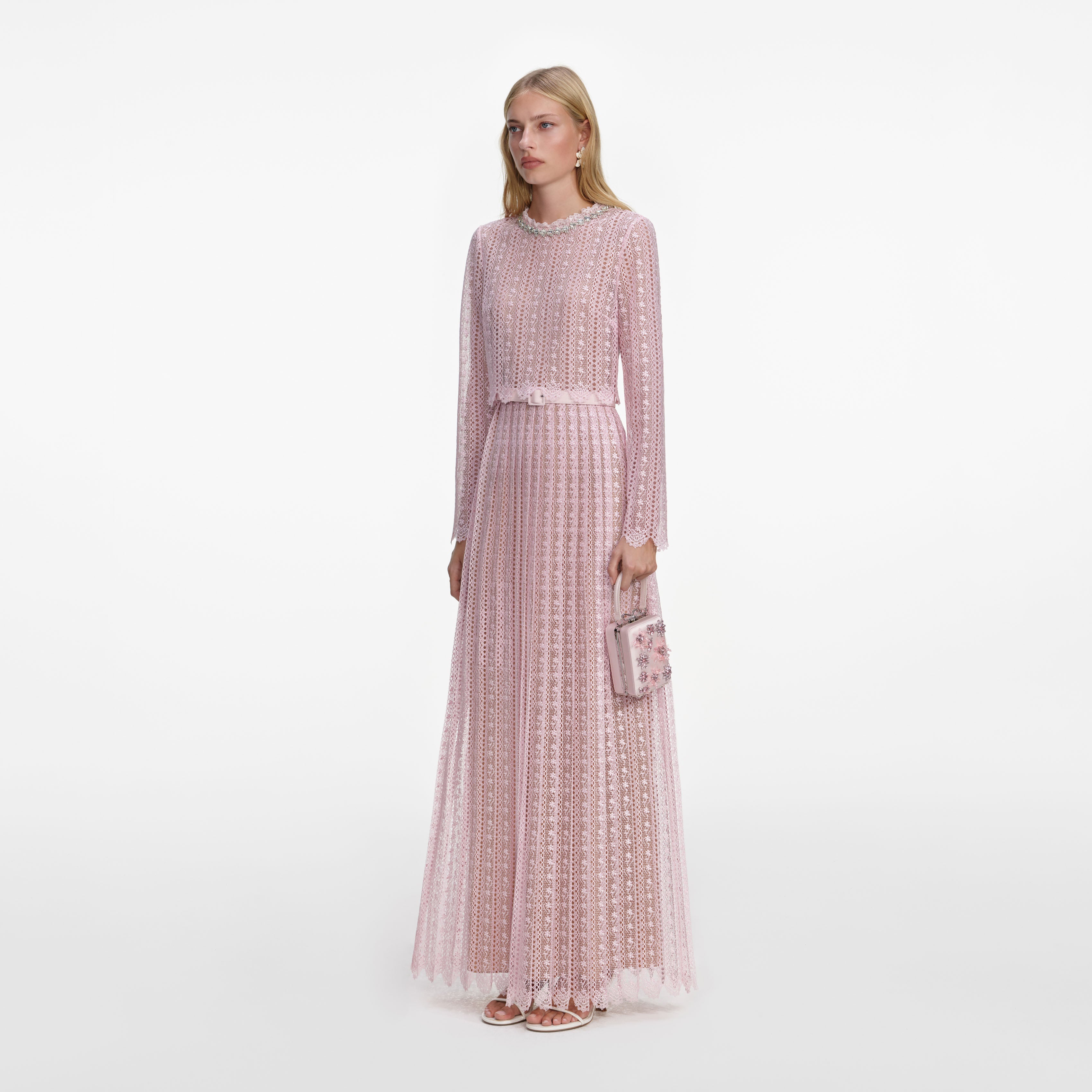 Pink Organza Lace Maxi Dress