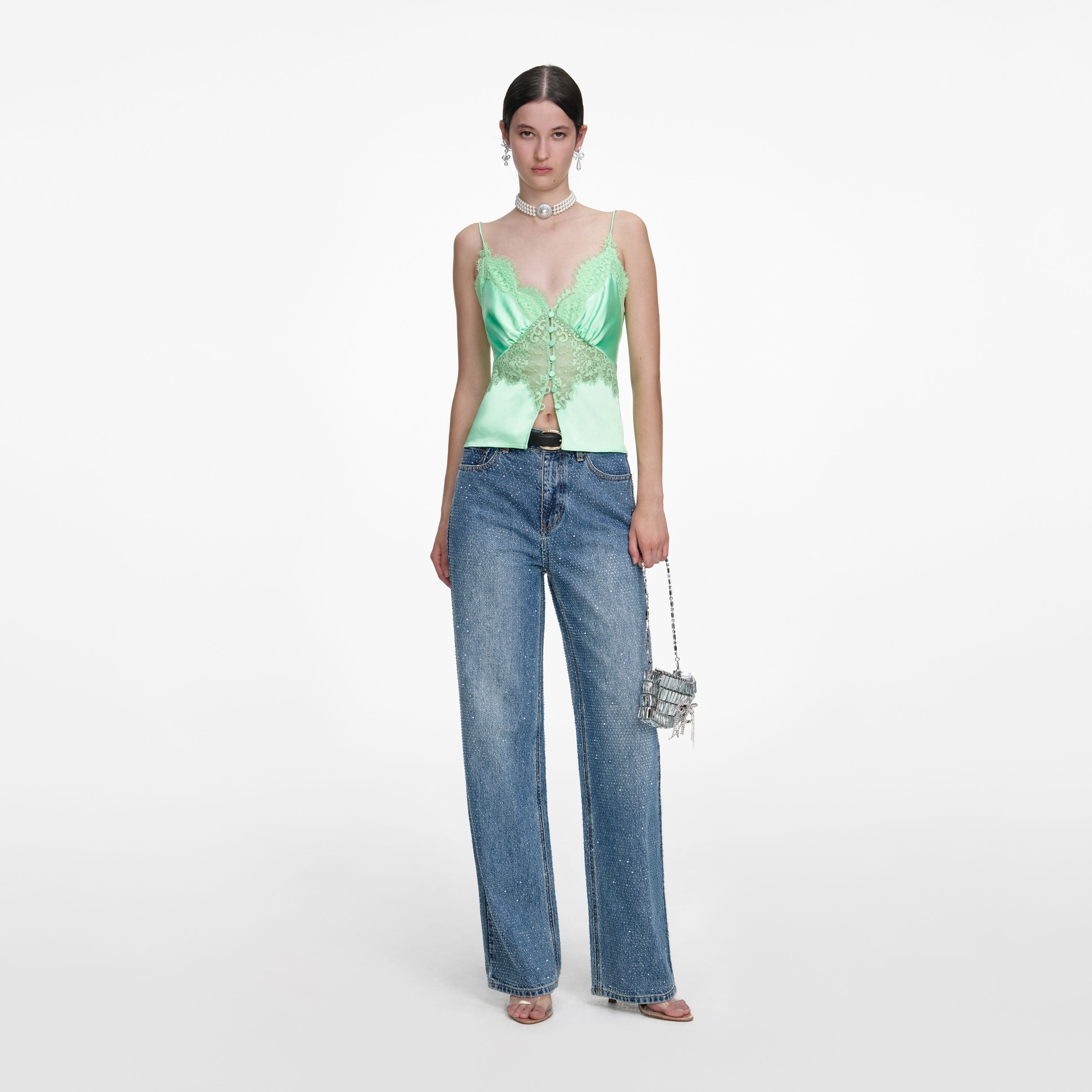 Green Satin Lace Top