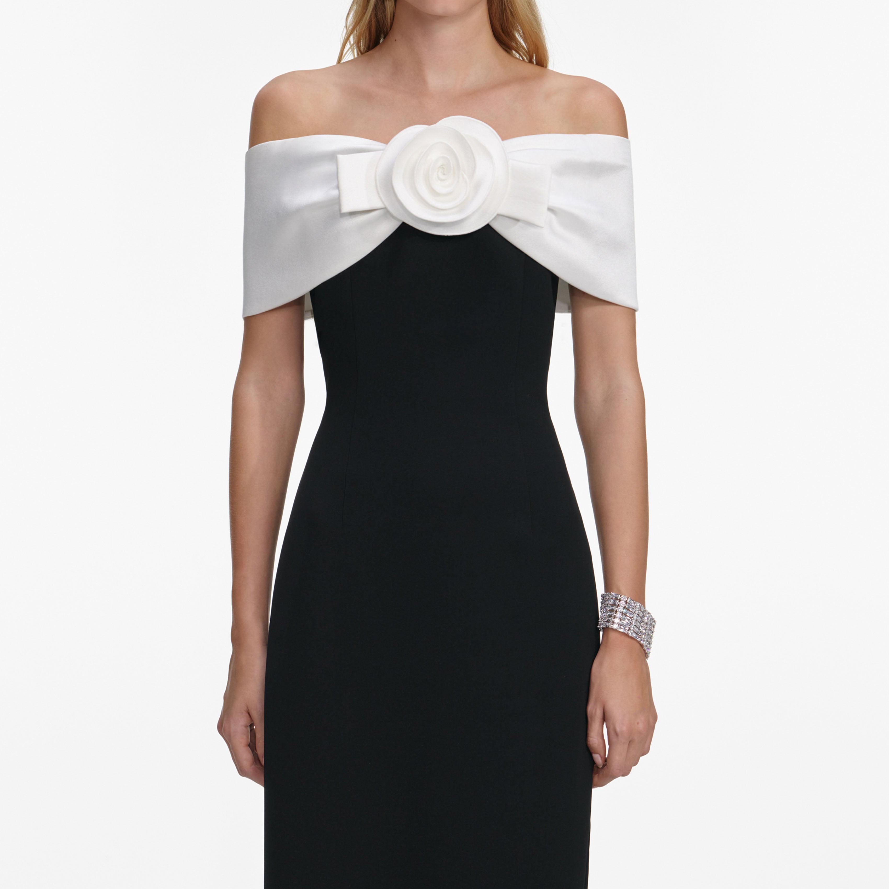 Black Crepe Flower Maxi Dress